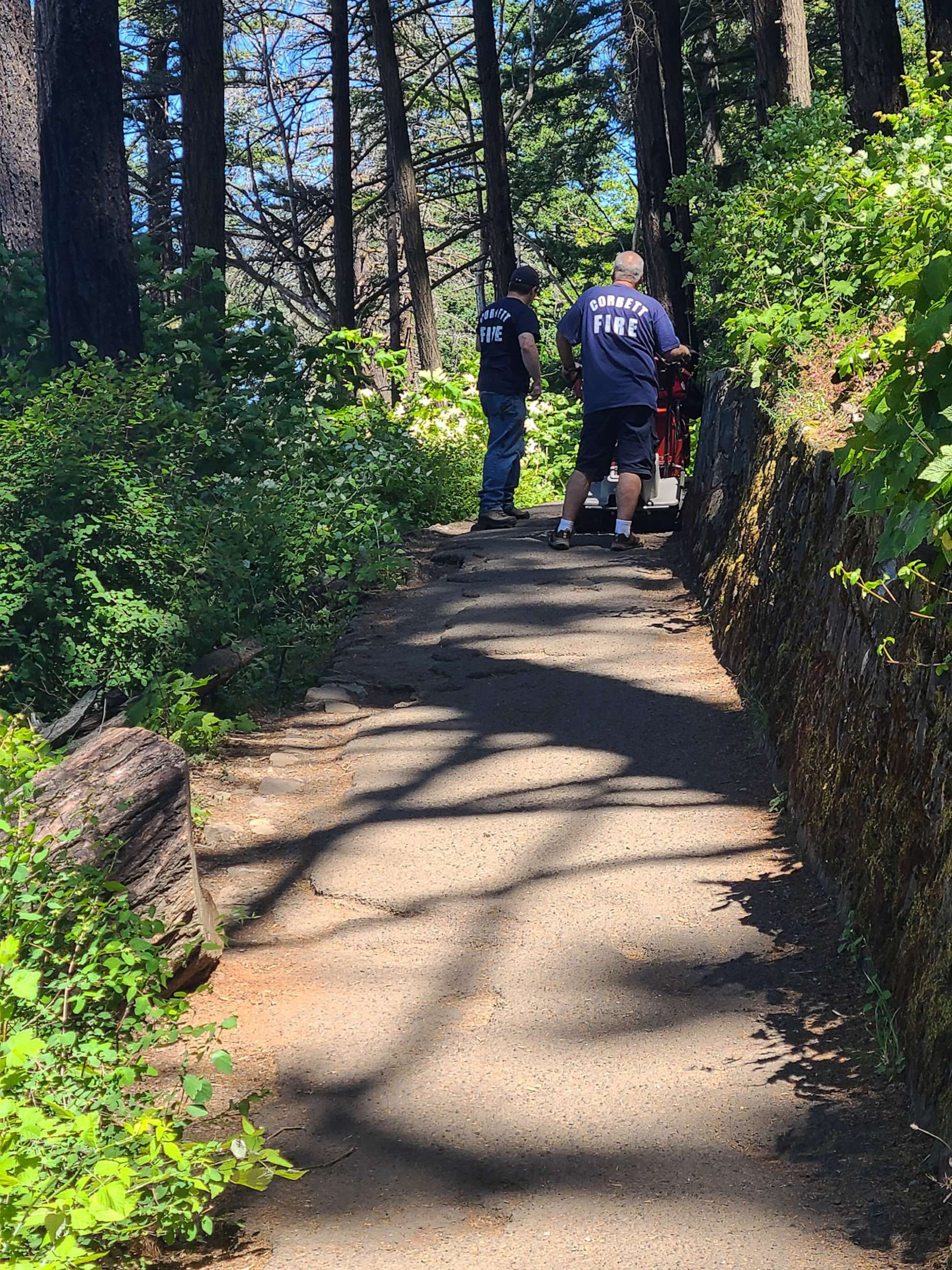 PHOTO: Firefighters responded to Multnomah Falls in Oregon where a hiker fell off the trail and died, July 1, 2023.