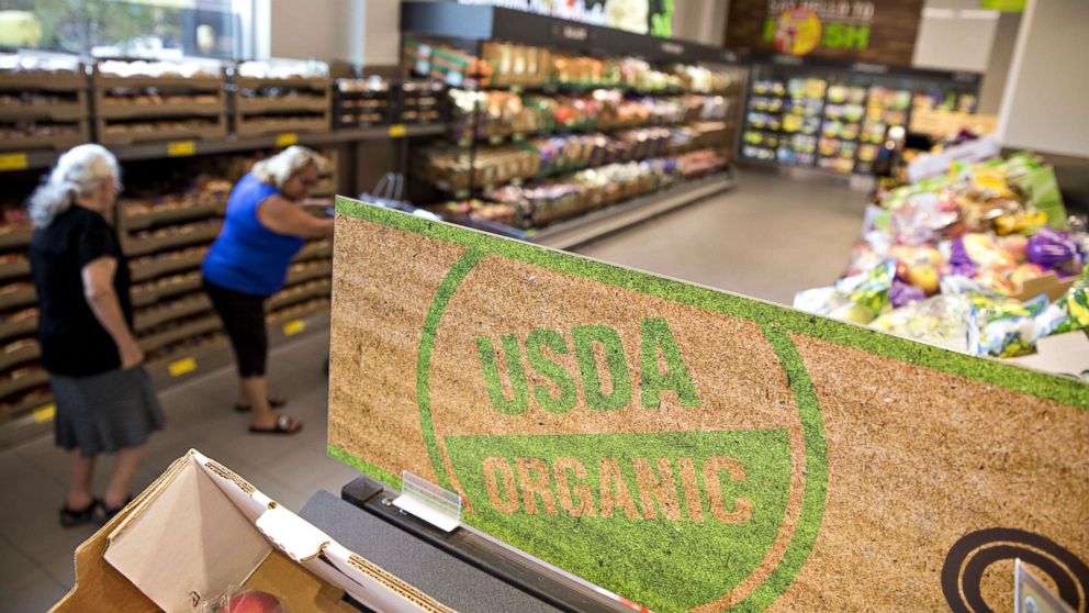 A "USDA Organic" is displayed in the produce department of a food market in Chicago, Aug. 1, 2017.