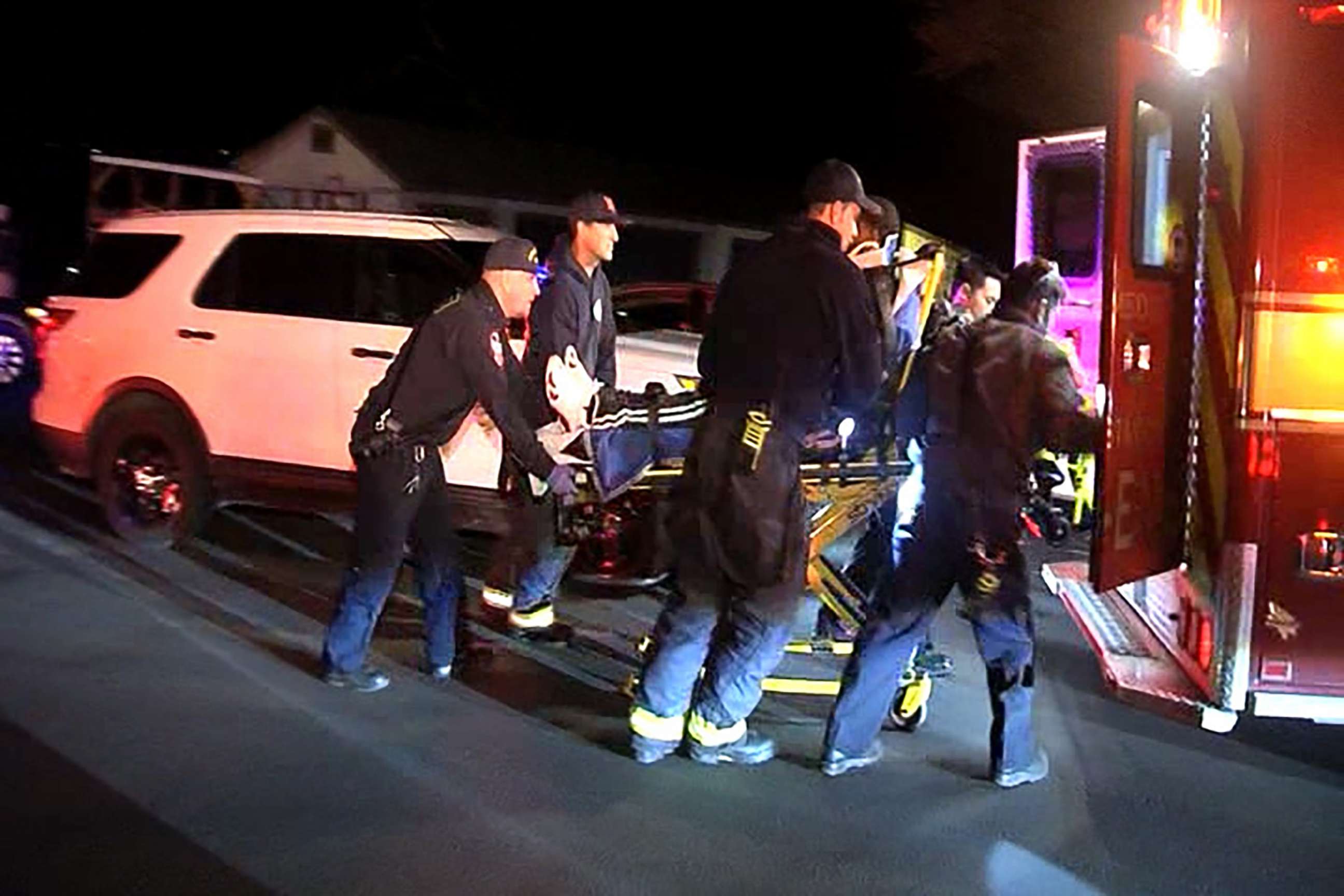 PHOTO: First repsonders at the scene of a shooting during a Halloween party at a house in Orinda, Calif., Oct. 31, 2019.