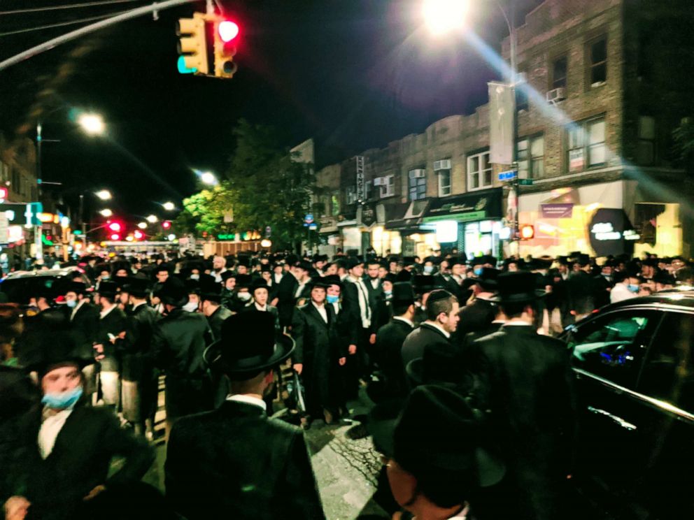 PHOTO: In this image obtained from social media, Orthodox Jews protest during a demonstration, amid the COVID-19 outbreak, in Brooklyn, NY., Oct. 6, 2020.