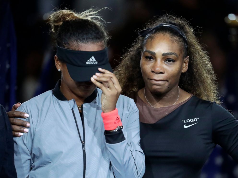 PHOTO: Naomi Osaka, of Japan, is hugged by Serena Williams after Osaka defeated Williams in the women's final of the U.S. Open tennis tournament, Saturday, Sept. 8, 2018, in New York.