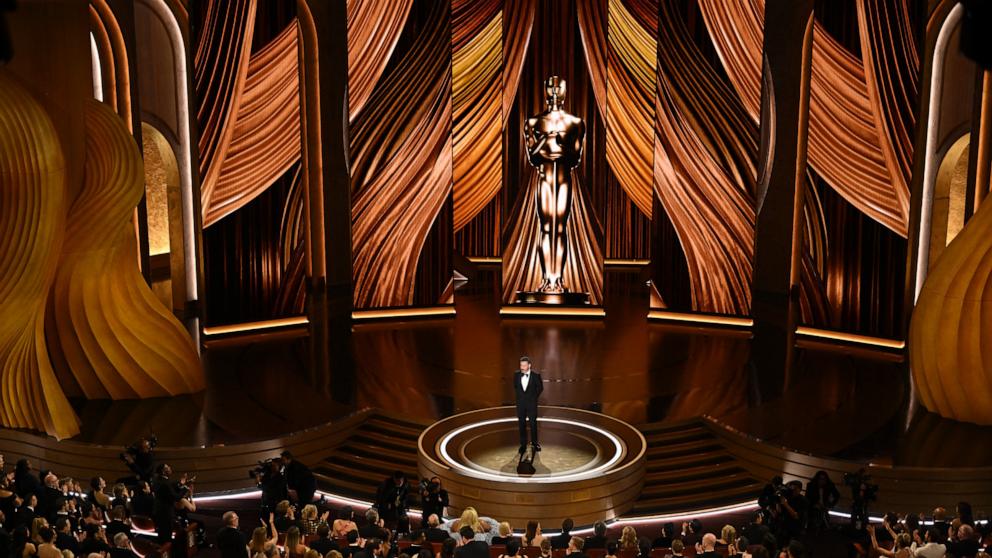 PHOTO: Jimmy Kimmel hosts the 96th Annual Academy Awards, in Hollywood, Mar. 10, 2024.