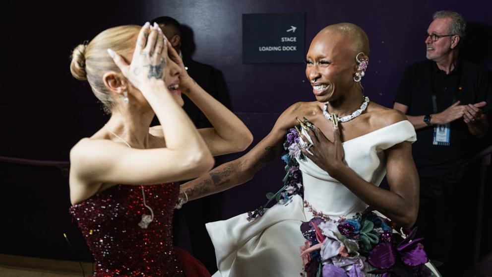 PHOTO: Ariana Grande and Cynthia Erivo backstage at the 97th Annual Oscars, Mar. 2, 2025 in Los Angeles.