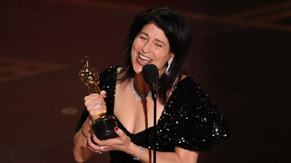 PHOTO: Casting director Cassandra Kulukundis holds her Oscar for Best Casting for one "One Battle After Another" at the 98th Academy Awards, March 15, 2026 in Hollywood, Calif.