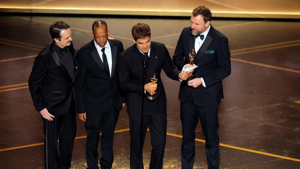PHOTO: Sam A. Davis and Jack Piatt win one of the Oscars for Best Live Action Short Film for "The Singers" at the 98th Academy Awards, March 15, 2026 in Hollywood, Calif.