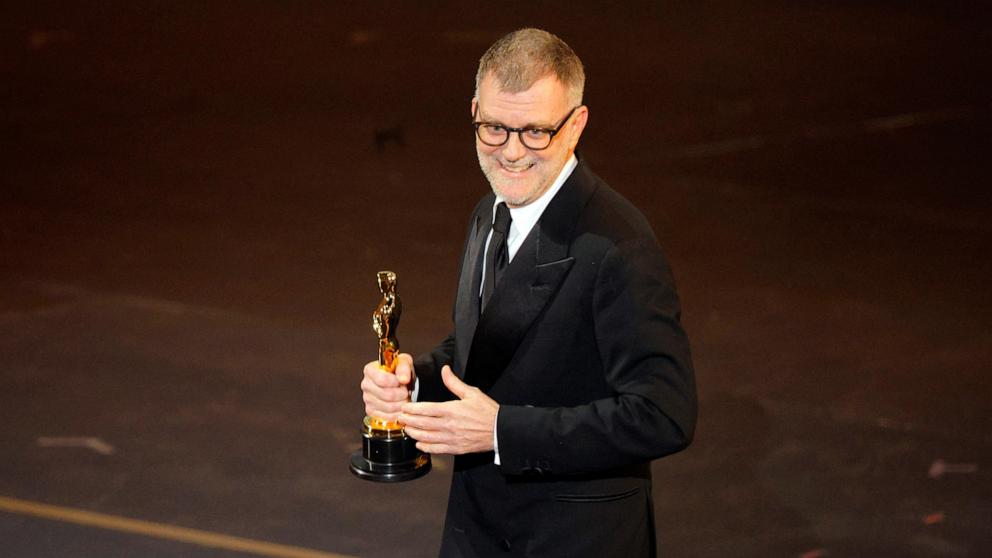 PHOTO: Paul Thomas Anderson wins the Oscar for Best Adapted Screenplay for "One Battle after Another" at the 98th Academy Awards, March 15, 2026 in Hollywood, Calif.