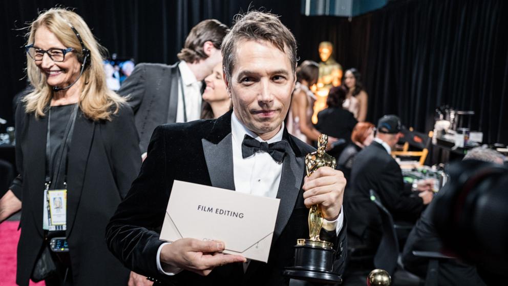 PHOTO: Sean Baker winner of the Best Film Editing for 'Anora' backstage during the 97th Annual Oscars, Mar. 2, 2025 in Los Angeles.