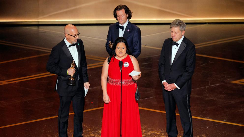 PHOTO: Joshua Seftel and Conall Jones win the Oscar for Best Documentary Short Film for "All the Empty Rooms" at the 98th Academy Awards, March 15, 2026 in Hollywood, Calif.