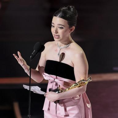 PHOTO: Mikey Madison accepts the Oscar for Best Performance By An Actress In A Leading Role for 'Anora' during the 97th annual Academy Awards in Los Angeles, Mar. 2, 2025.