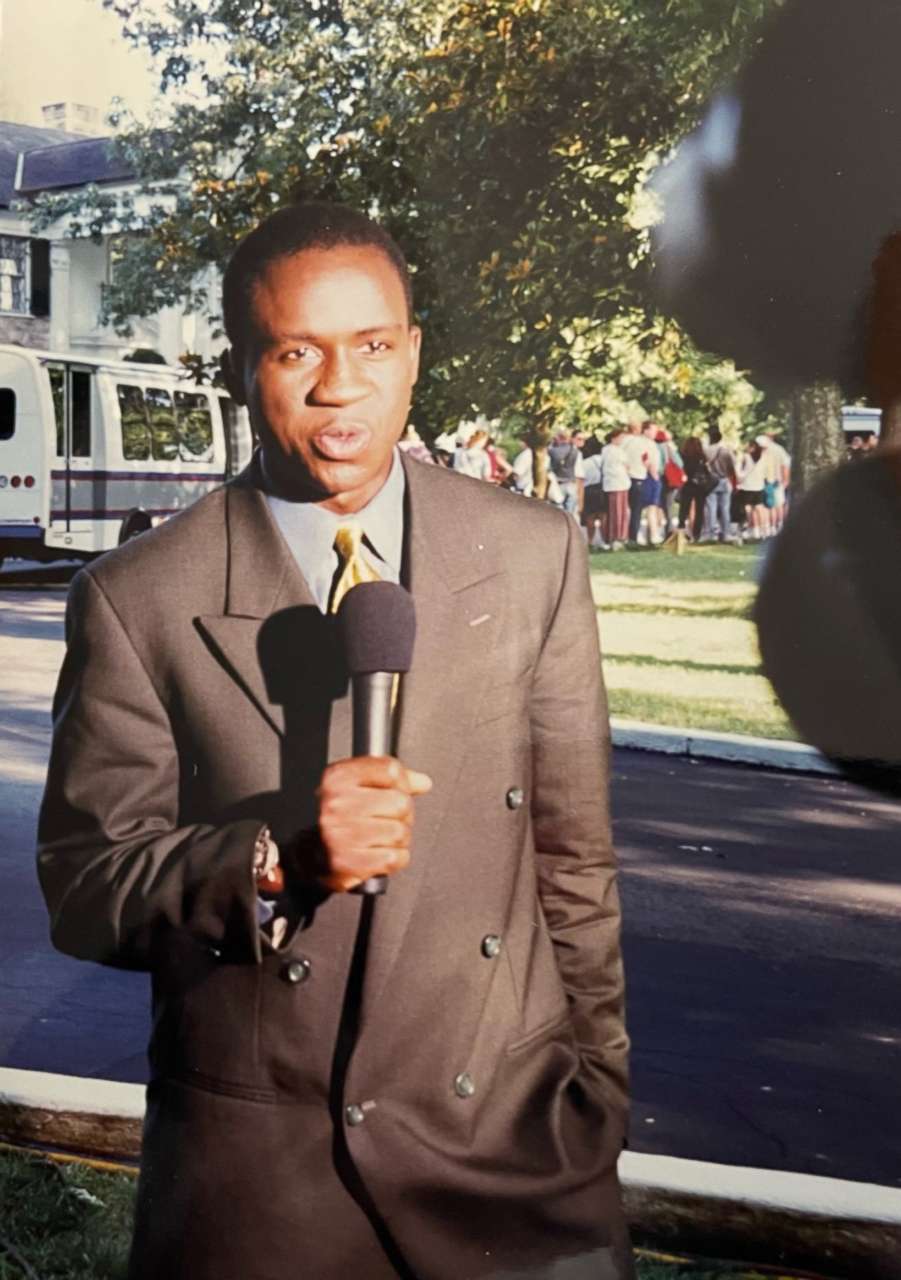 PHOTO: Steve Osunsami reporting in Memphis for ABC News in August 1997.