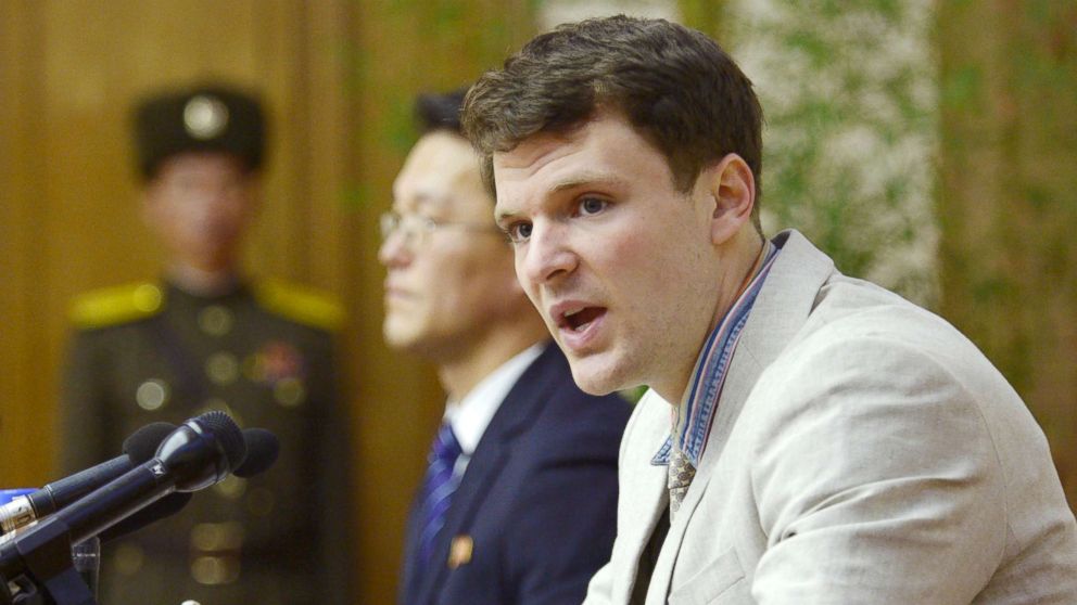PHOTO: Otto Frederick Warmbier, shown at a news conference in Pyongyang, North Korea, February 29, 2016.  