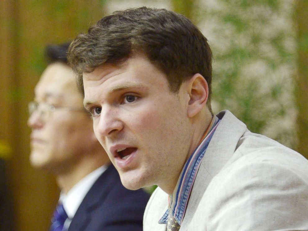 PHOTO: Otto Frederick Warmbier, shown at a news conference in Pyongyang, North Korea, Feb. 29, 2016.  