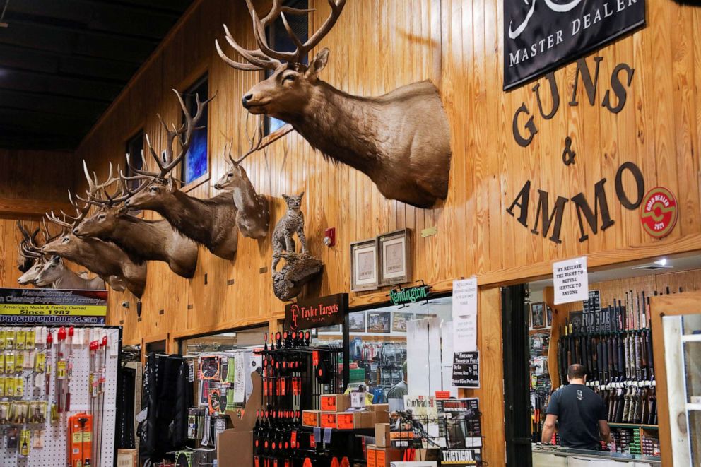 PHOTO: In this May 25, 2022, file photo, an interior view of Oasis Outback, the store where a gunman who killed 19 children and two teachers at Robb Elementary School purchased his weapons, is shown in Uvalde, Texas.
