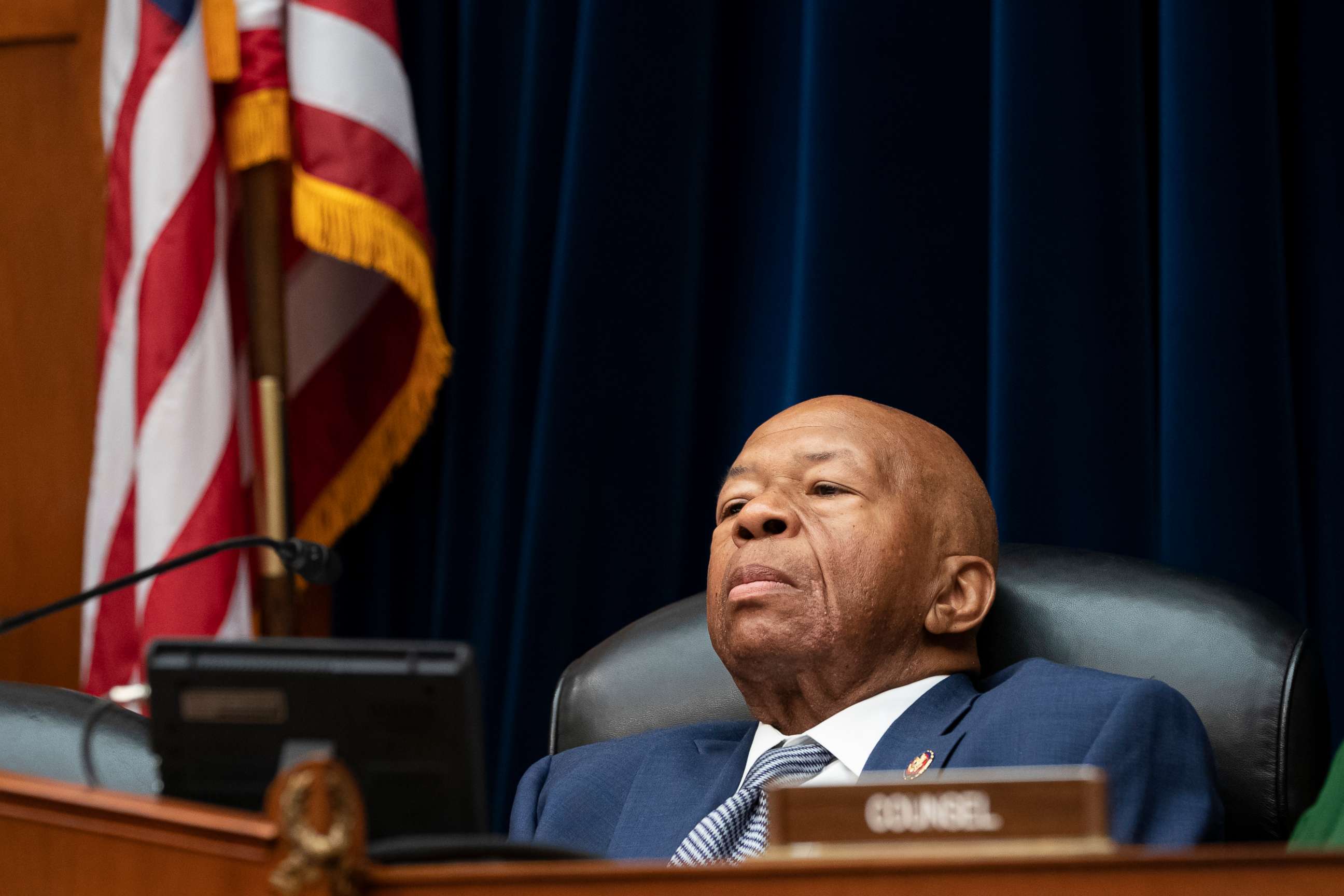 PHOTO: House Oversight and Reform Committee Chairman Elijah Cummings reclines just after the panel voted 24-15 to hold Attorney General William Barr and Commerce Secretary Wilbur Ross in contempt, on Capitol Hill in Washington, June 12, 2019.