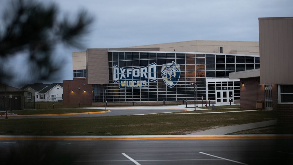 PHOTO: An exterior view of Oxford High School, Dec. 7, 2021, in Oxford, Mich. 