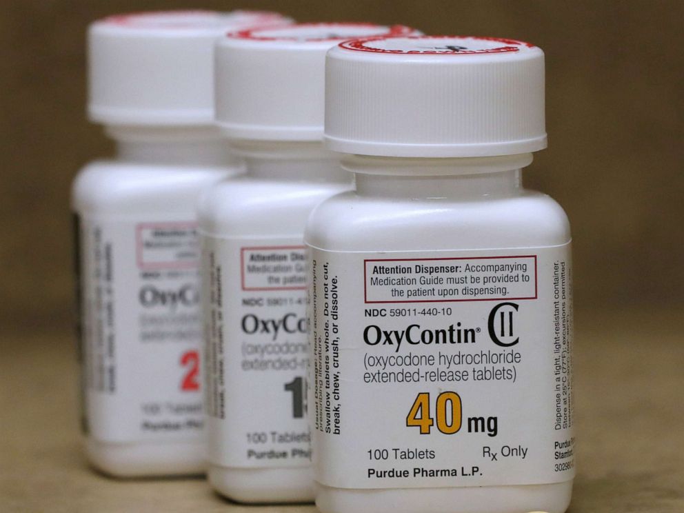 PHOTO: In this file photo bottles of prescription painkiller OxyContin pills, made by Purdue Pharma LP sit on a counter at a local pharmacy in Provo, Utah, April 25, 2017.