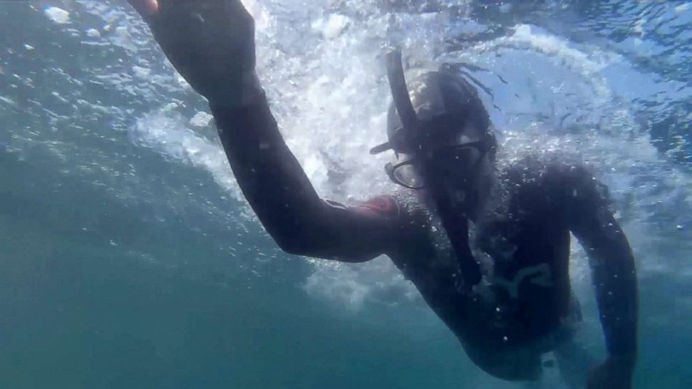 PHOTO: Ben Lecomte, seen in this undated video, prepares to make a historic journey on May 29th, by being the first person to swim across the Pacific Ocean.