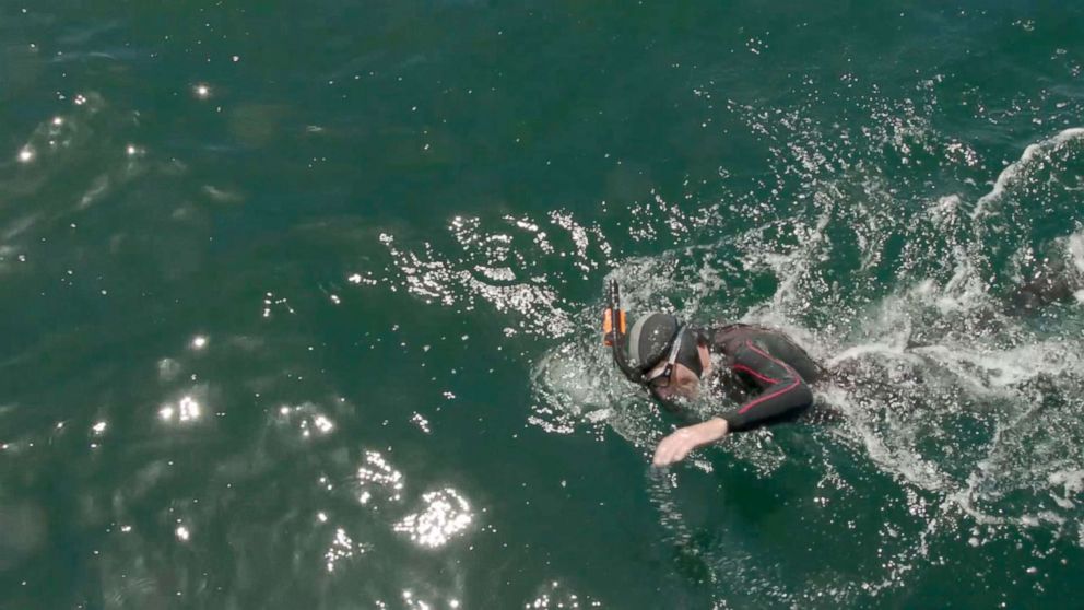 PHOTO: Ben Lecomte, seen in this undated video, prepares to make a historic journey on May 29th, by being the first person to swim across the Pacific Ocean.