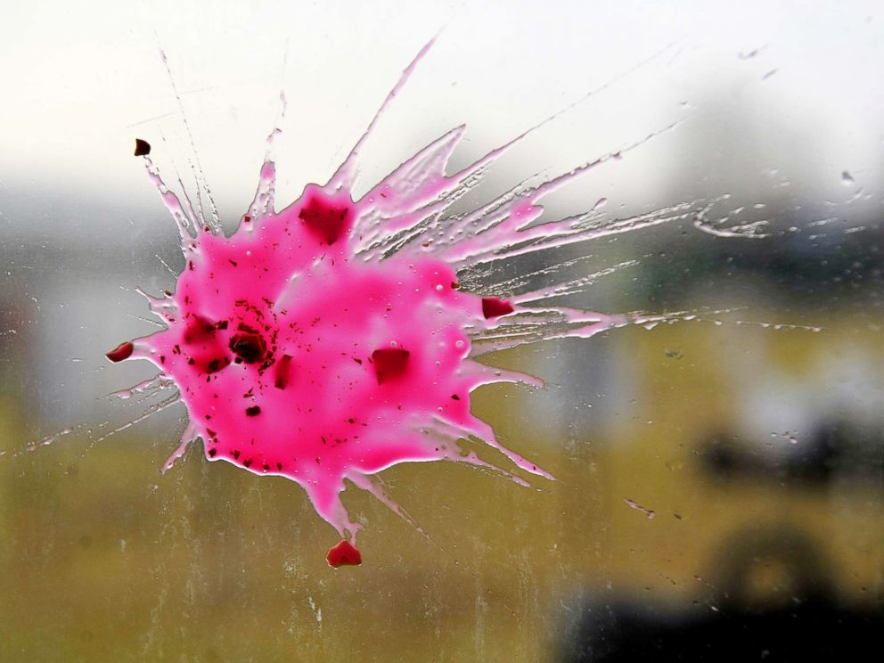 PHOTO: A Paint ball bullet is pictured from a bus window on Dec. 4, 2011.