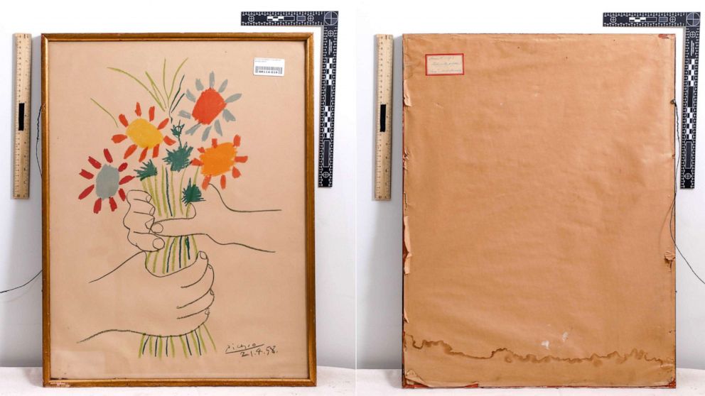 PHOTO: Framed and signed lithorgaph of Pablo Picasso's Bouquet of Peace, 1958. Photo files are front and back of framed lithograph.