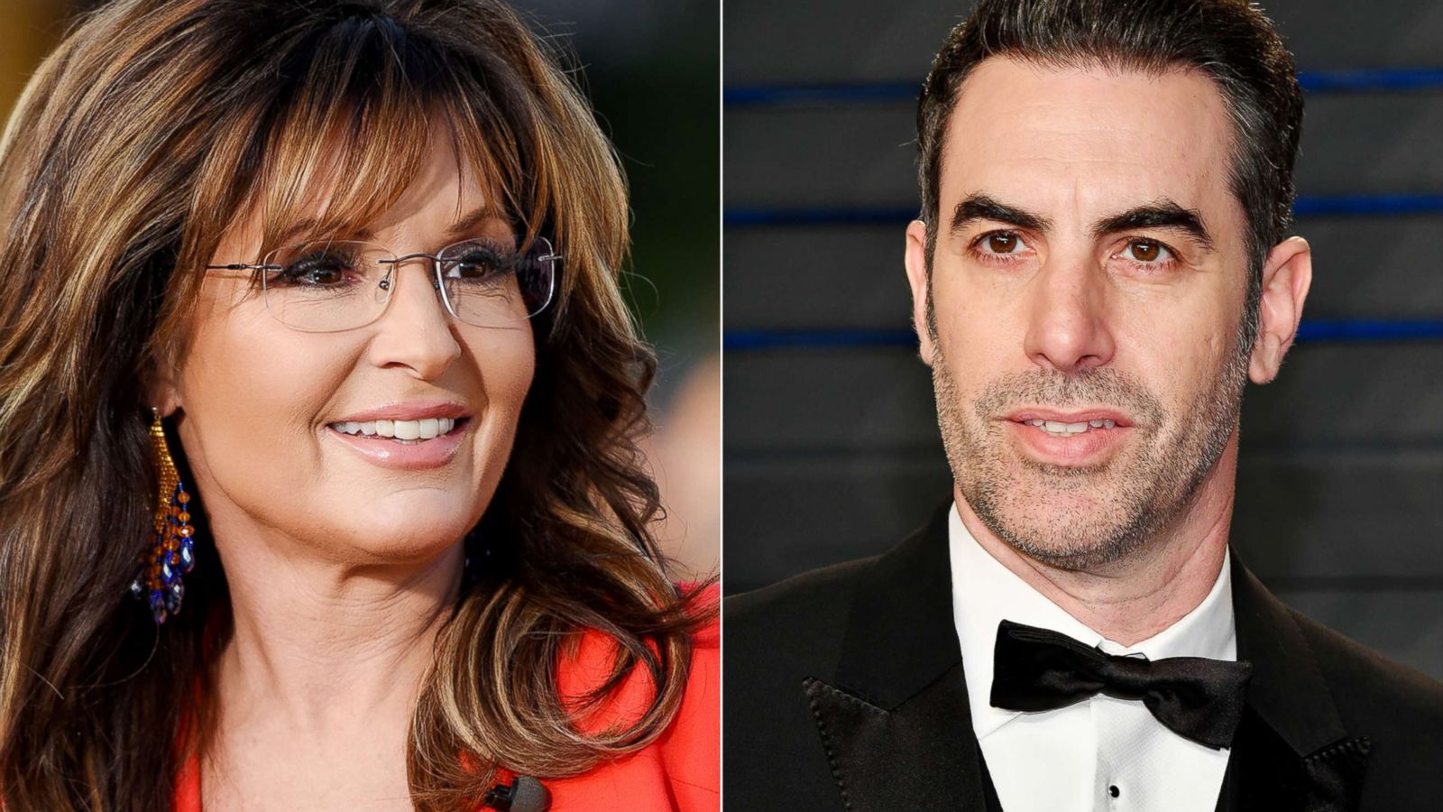 PHOTO: From left: Sarah Palin is pictured on Dec. 4, 2015 in Universal City, Calif.| Sacha Baron Cohen attends an event on March 4, 2018, in Beverly Hills, Calif.