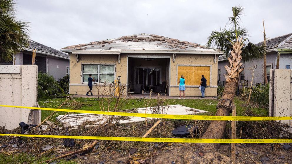 PHOTO: A damaged home is seen on Oct. 10, 2024, in Palm Beach Gardens, Fla.