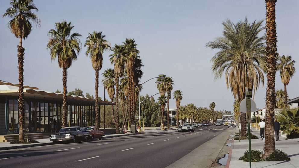 PHOTO: South Palm Canyon Drive in its intersection with Baristo Road in Palm Springs, Calif., circa 1965.