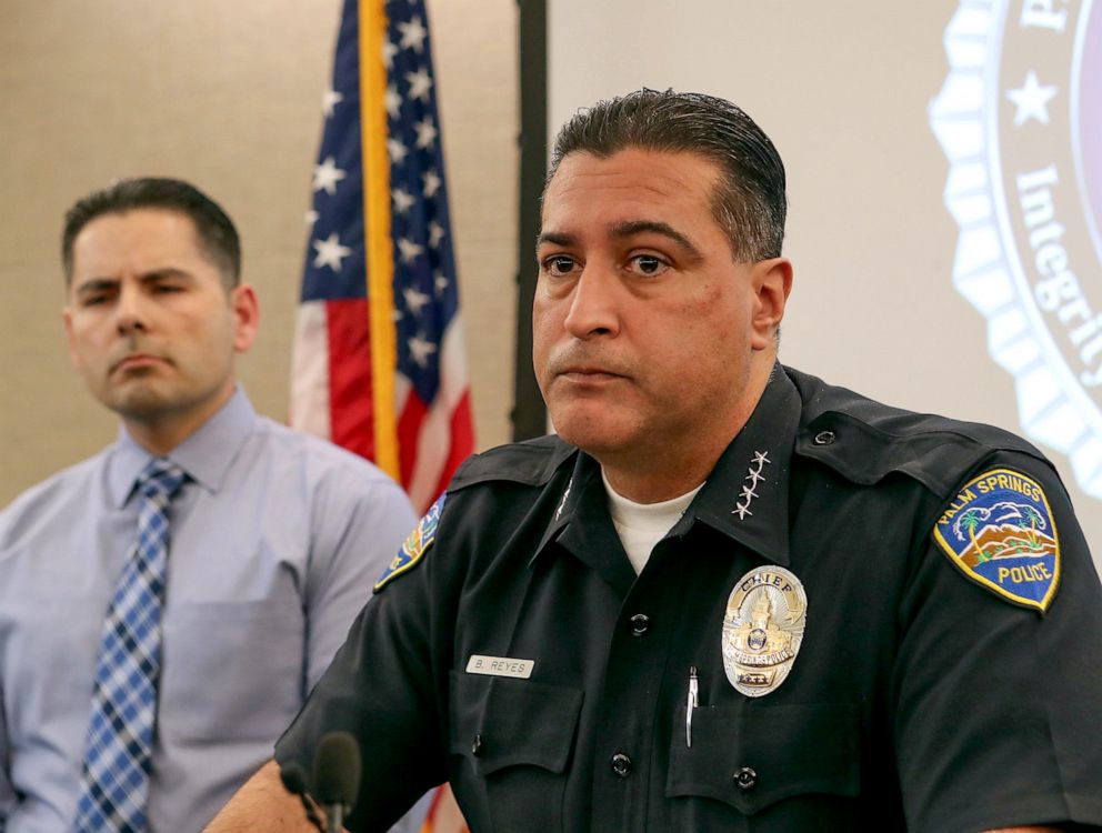 PHOTO: Palm Springs Chief of Police Bryan Reyes talks about the four people who were shot and killed within a short time and distance from one another in Palm Springs, Feb. 5, 2019.