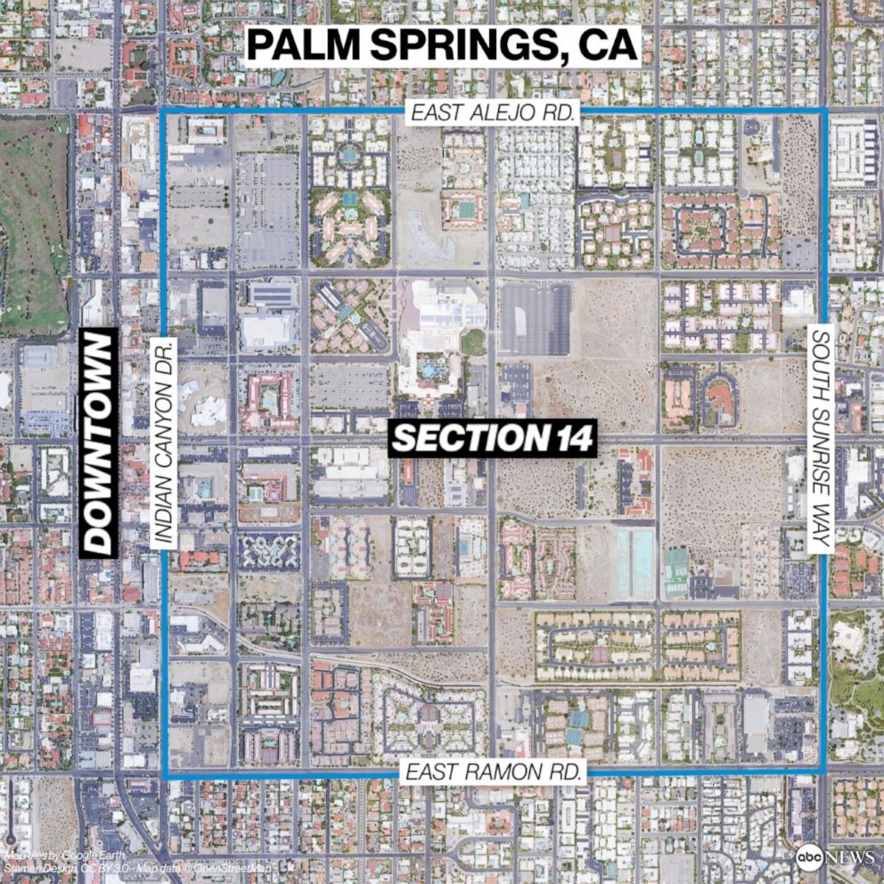 PHOTO: Section 14 extends from Indian Canyon east to Sunrise Way and from Ramon Road north to Alejo Road in Palm Springs, Ca.
