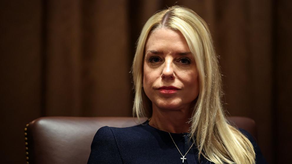 PHOTO: Attorney General Pam Bondi attends a meeting with President Donald Trump and members of his Cabinet in the White House Cabinet Room in Washington, Mar. 24, 2025.