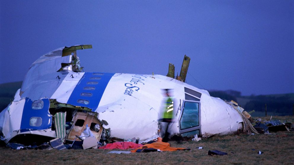 PHOTO: FILE - The early morning scene in Lockerbie after Flight Pan Am 103 crashed into the town, Dec., 22, 1988. 