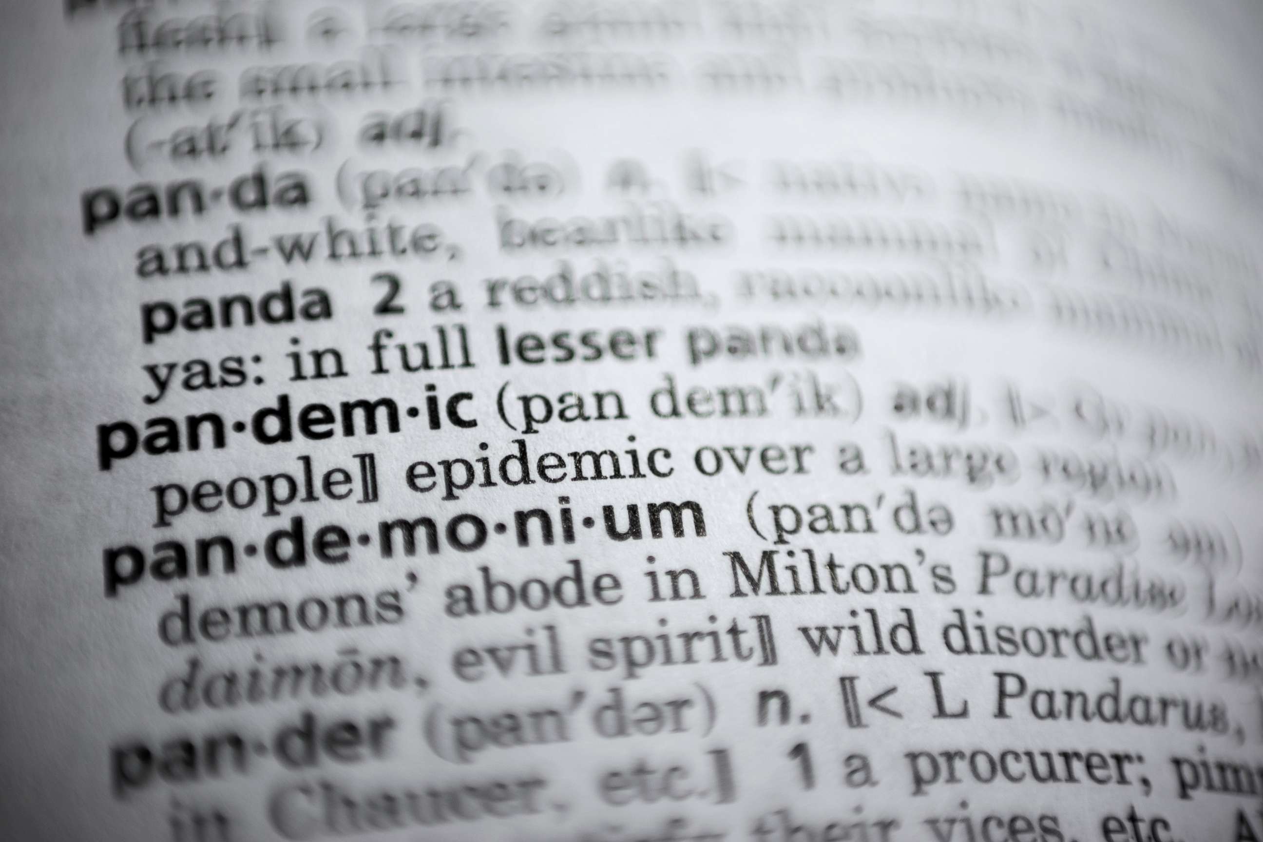 PHOTO: In this Saturday, Nov. 21, 2020, photo the word pandemic is displayed in a dictionary in Washington. Merriam-Webster on Monday announced âpandemicâ as its 2020 word of the year.