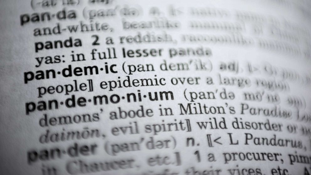 PHOTO: In this Saturday, Nov. 21, 2020, photo the word pandemic is displayed in a dictionary in Washington. Merriam-Webster on Monday announced âpandemicâ as its 2020 word of the year.