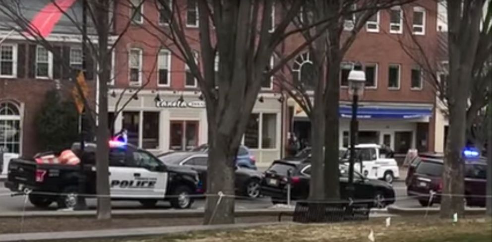 PHOTO: Police responding to reports of an armed person at Panera in Princeton, New Jersey, March 20, 2018.