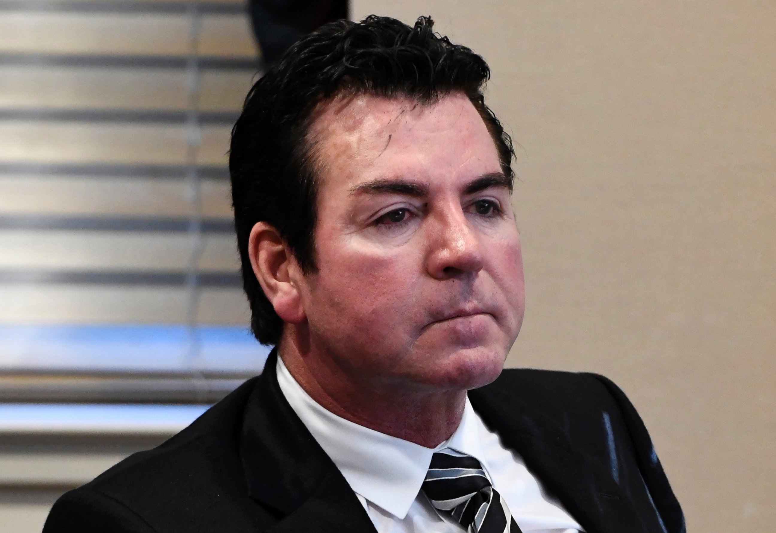 In this Wednesday, Oct. 18, 2017, file photo, Papa John's founder and CEO John Schnatter attends a meeting in Louisville, Ky.