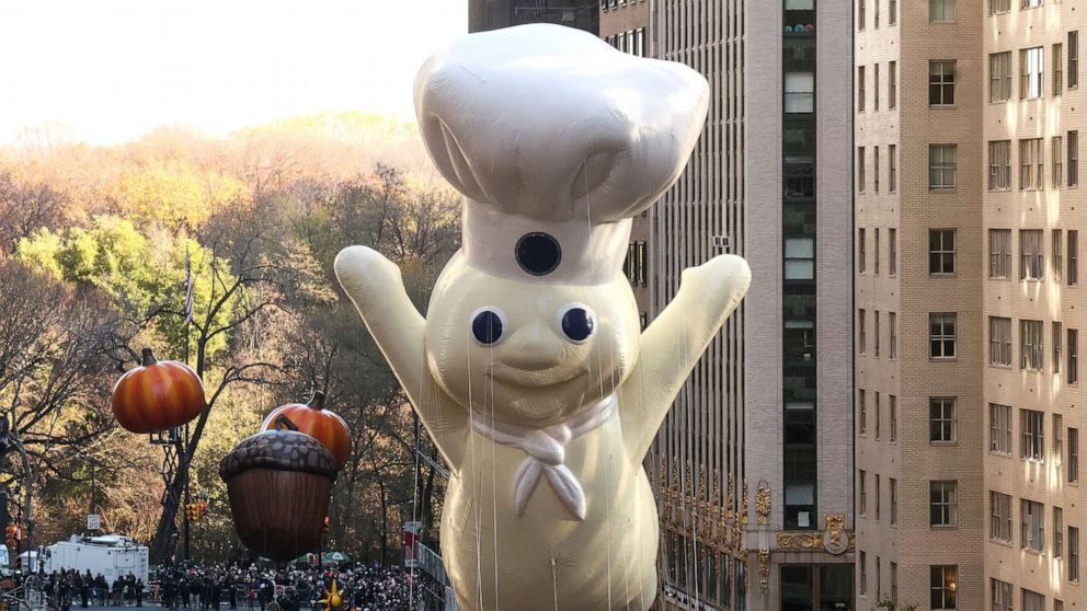PHOTO: The Pillsbury Doughboy balloon is seen during the 96th Macy's Thanksgiving Day Parade in New York, Nov. 24, 2022. 