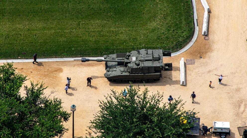 PHOTO: A U.S. Army M109A6 Paladin howitzer is displayed at the National Mall for the Army birthday festival in Washington, June 13, 2025.