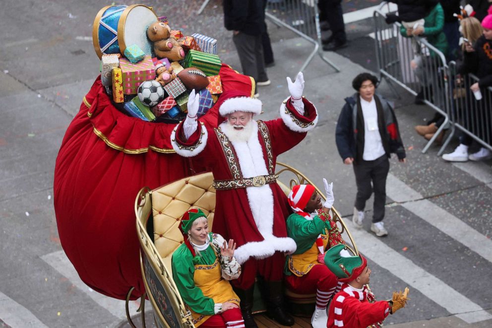 PHOTO: Santa Claus gestures during the 96th Macy's Thanksgiving Day Parade in New York, Nov. 24, 2022. 