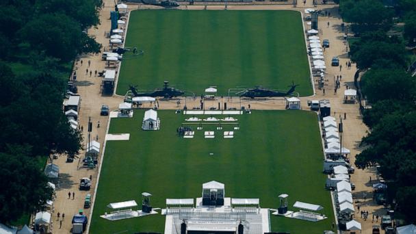 Preparations continue on the Mall for the U.S. Army's 250th Birthday Festival and Parade in Washington, June 13, 2025.