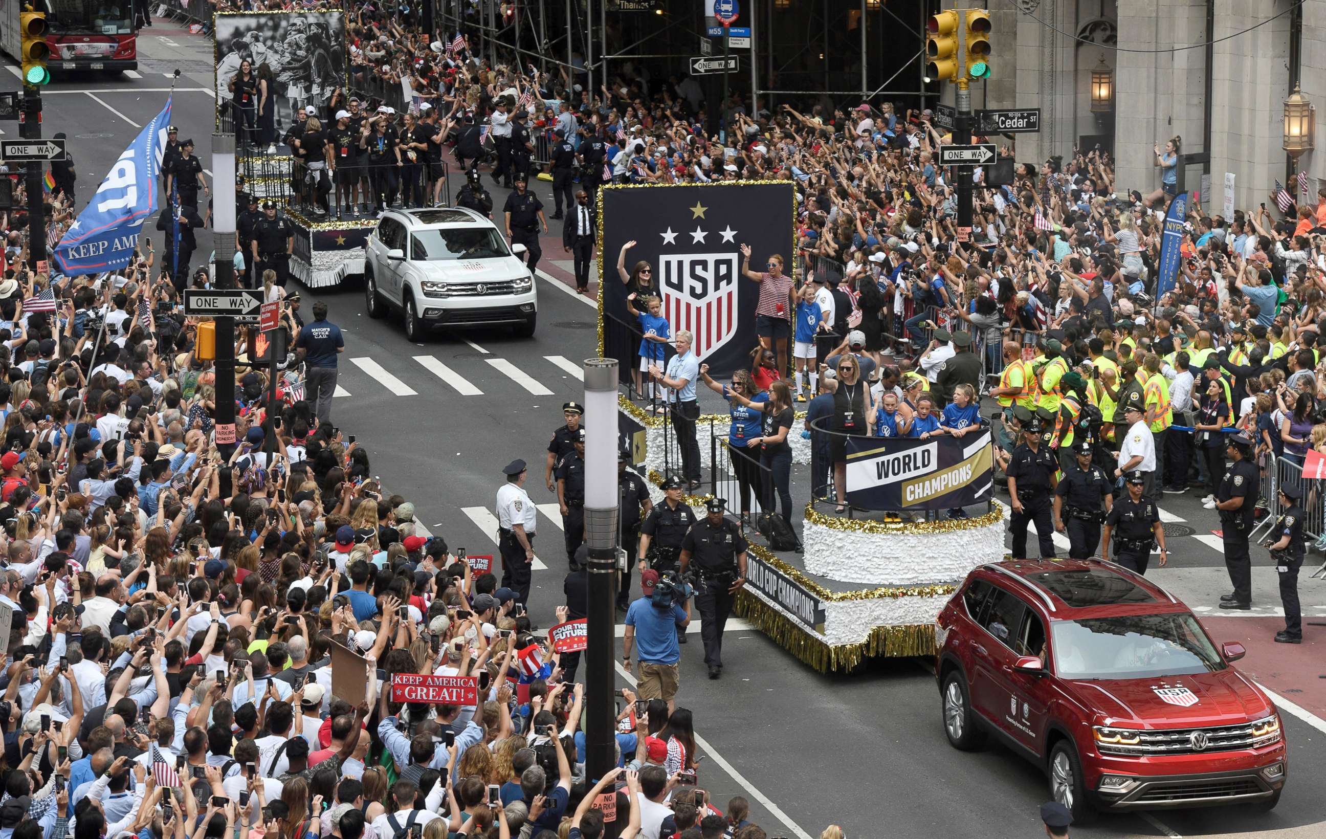 PHOTO: Fans line the streets for the parade honoring the U.S. Women's World Cup team for their championship win, July 10, 2019, in New York.