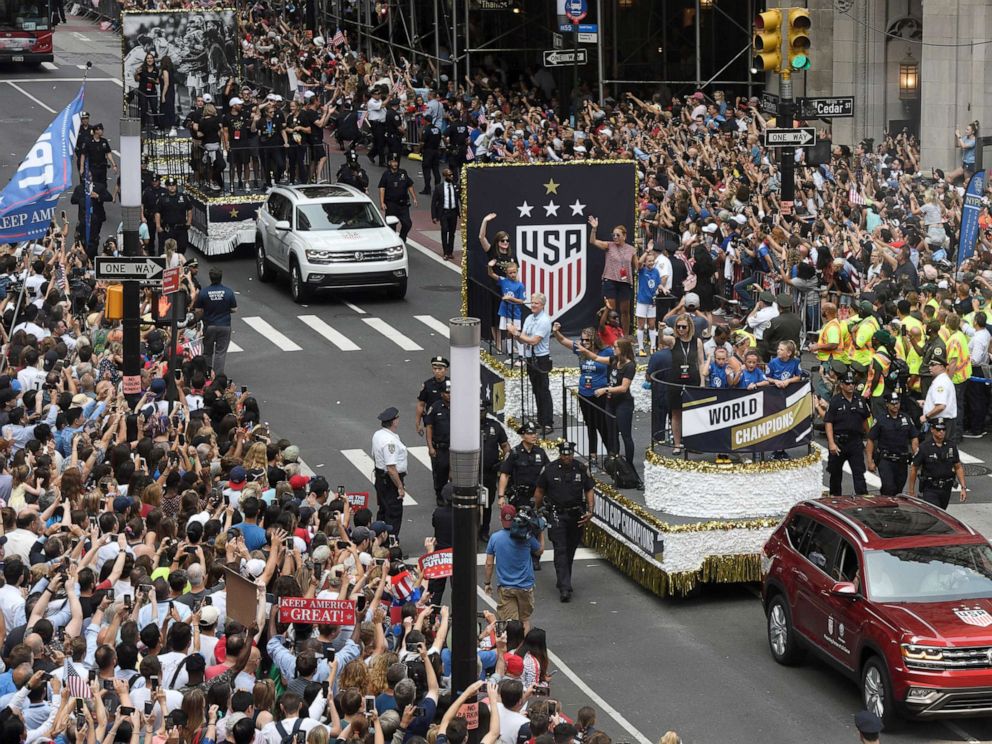 PHOTO: Fans line the streets for the parade honoring the U.S. Womens World Cup team for their championship win, July 10, 2019, in New York.