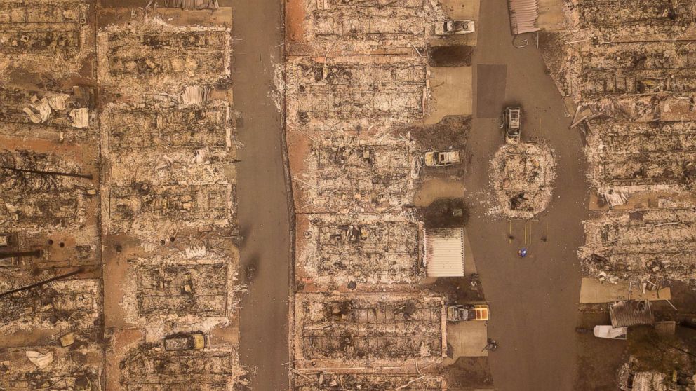 PHOTO: A burned neighborhood is seen from above in Paradise, Calif., Nov.15, 2018. 