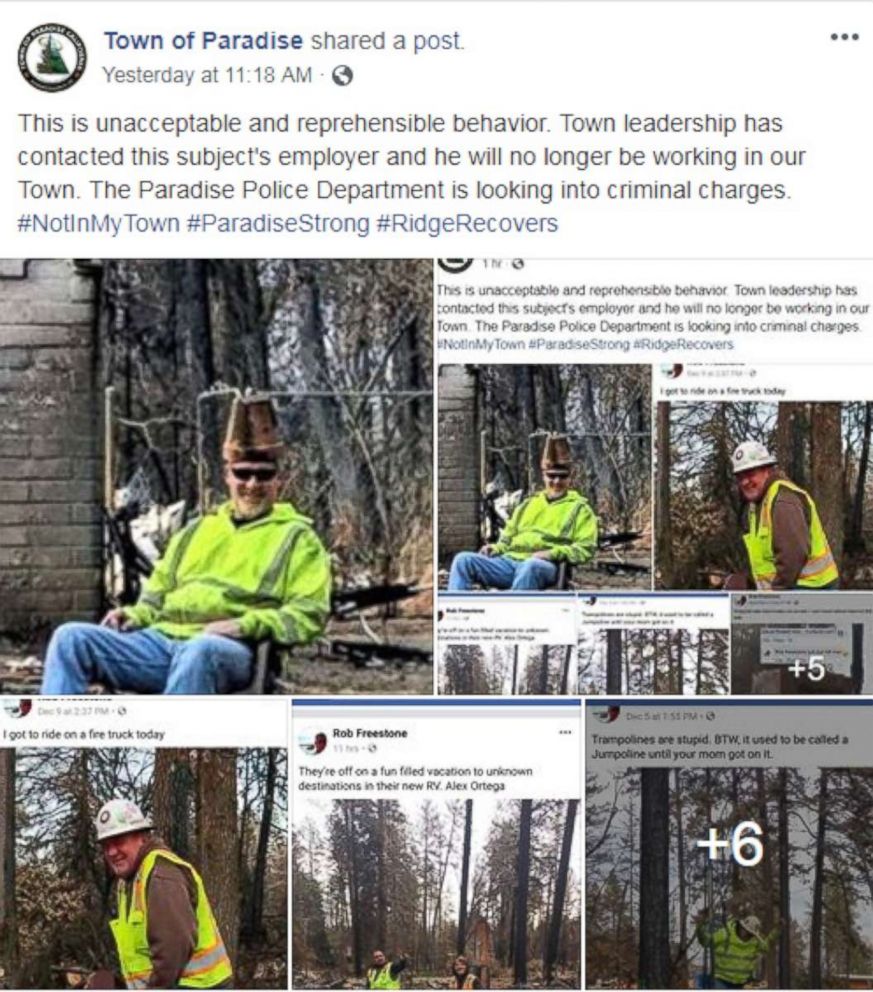 PHOTO: After seeing this post the administrator for the Town of Paradise Facebook page shared it and wrote "This is unacceptable and reprehensible behavior."