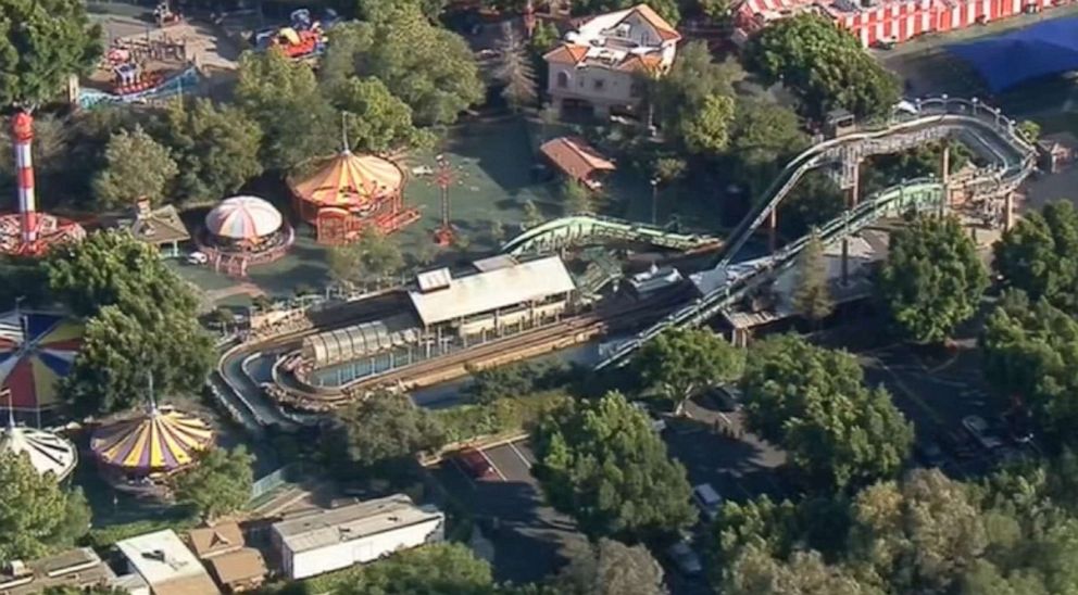 PHOTO: Three people were injured after a log ride overturned at Castle Park in Riverside, Calif., May 25, 2019.