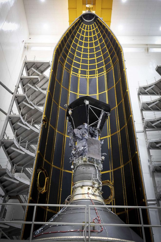 PHOTO: This NASA photo obtained Aug. 1, 2018, shows the Parker Solar Probe one half of its 62.7-foot tall fairing, as the Parker Solar Probe was encapsulated on July 16, 2018, in preparation for the move from Astrotech Space Operations in Titusville, Fla.