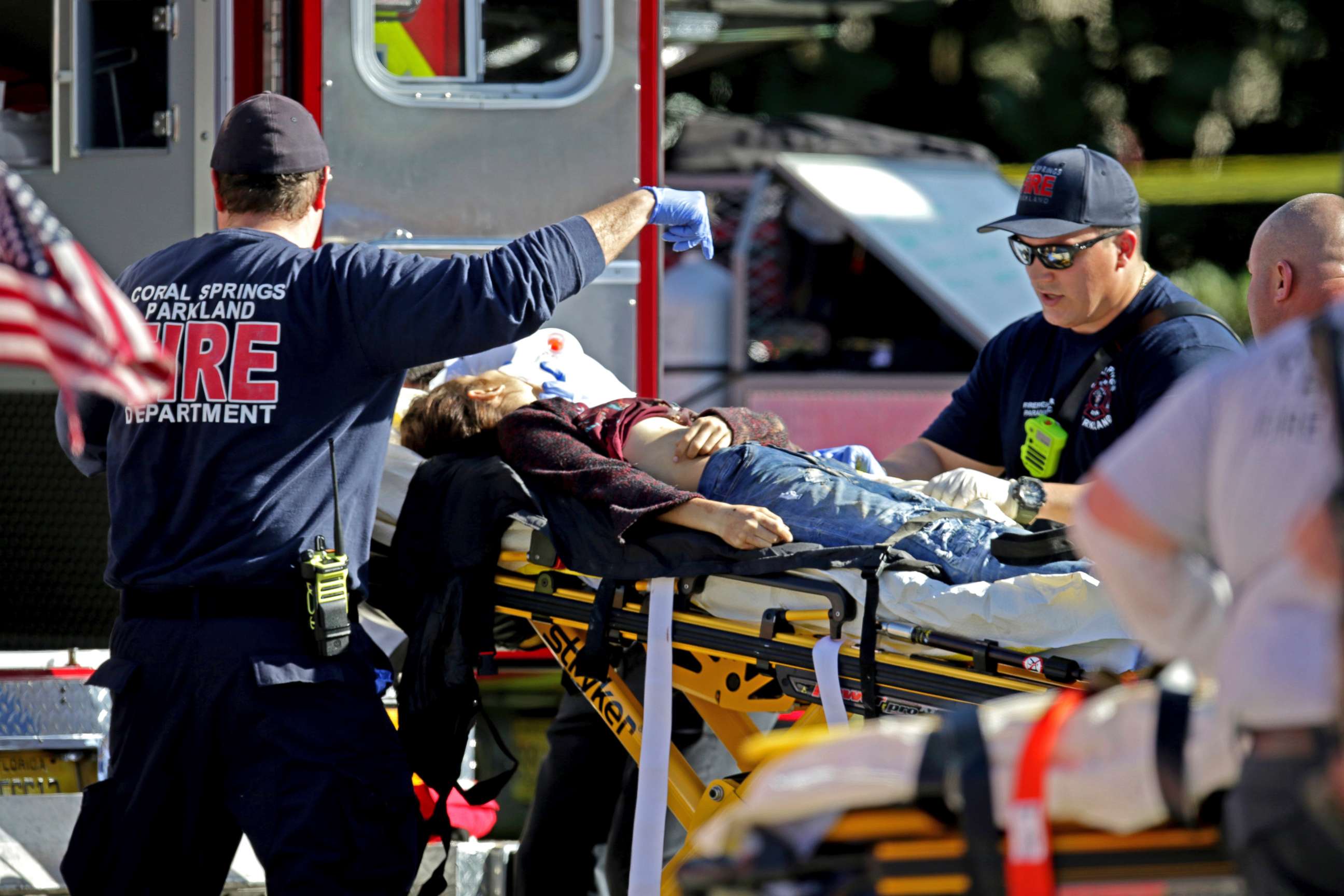 PHOTO: Medical personnel tend to a victim following a shooting at Marjory Stoneman Douglas High School in Parkland, Fla., on Feb. 14, 2018.