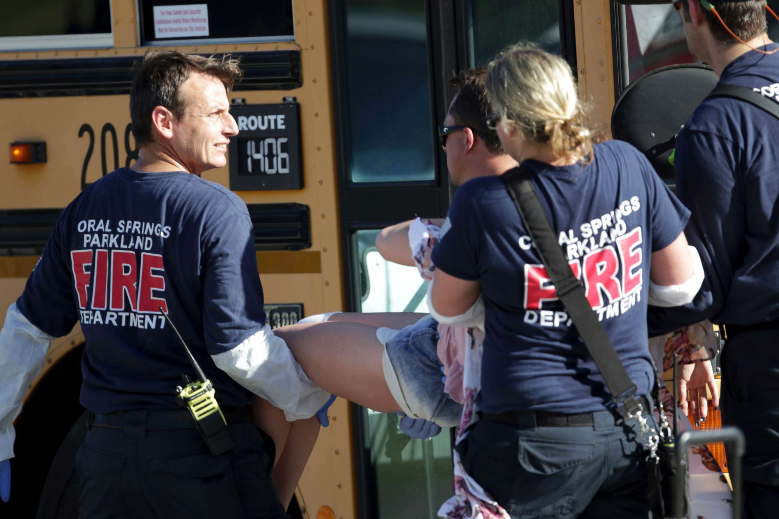 PHOTO: Medical personnel tend to a victim following a shooting at Marjory Stoneman Douglas High School in Parkland, Fla., on Feb. 14, 2018.