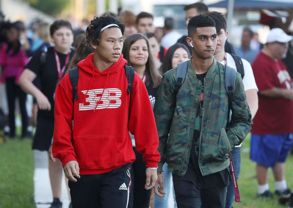 PHOTO: Students walk to Marjory Stoneman Douglas High School on the first day of school on Aug. 15, 2018 in Parkland, Fla.