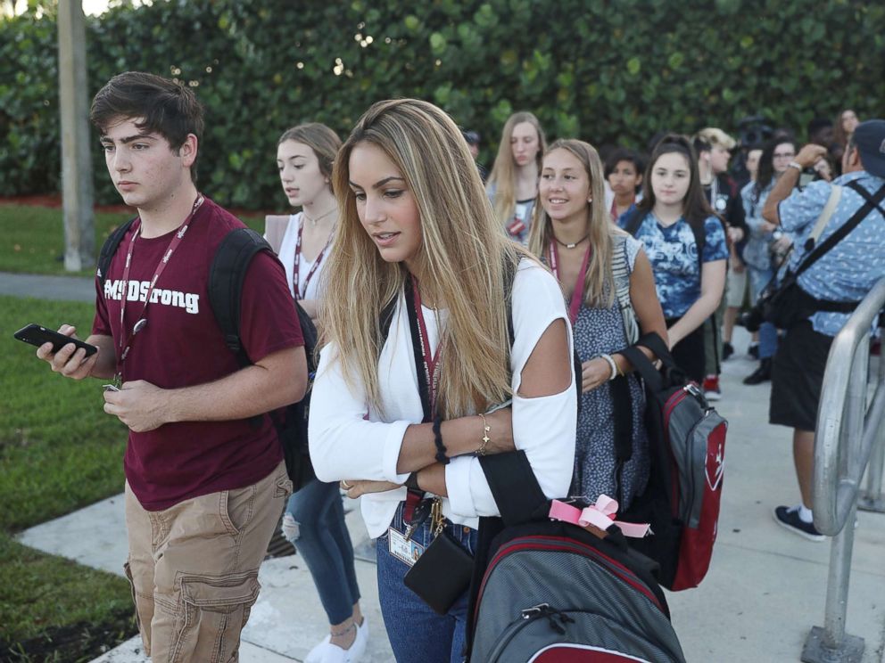 PHOTO: Students walk to Marjory Stoneman Douglas High School on the first day of school on Aug. 15, 2018 in Parkland, Fla.