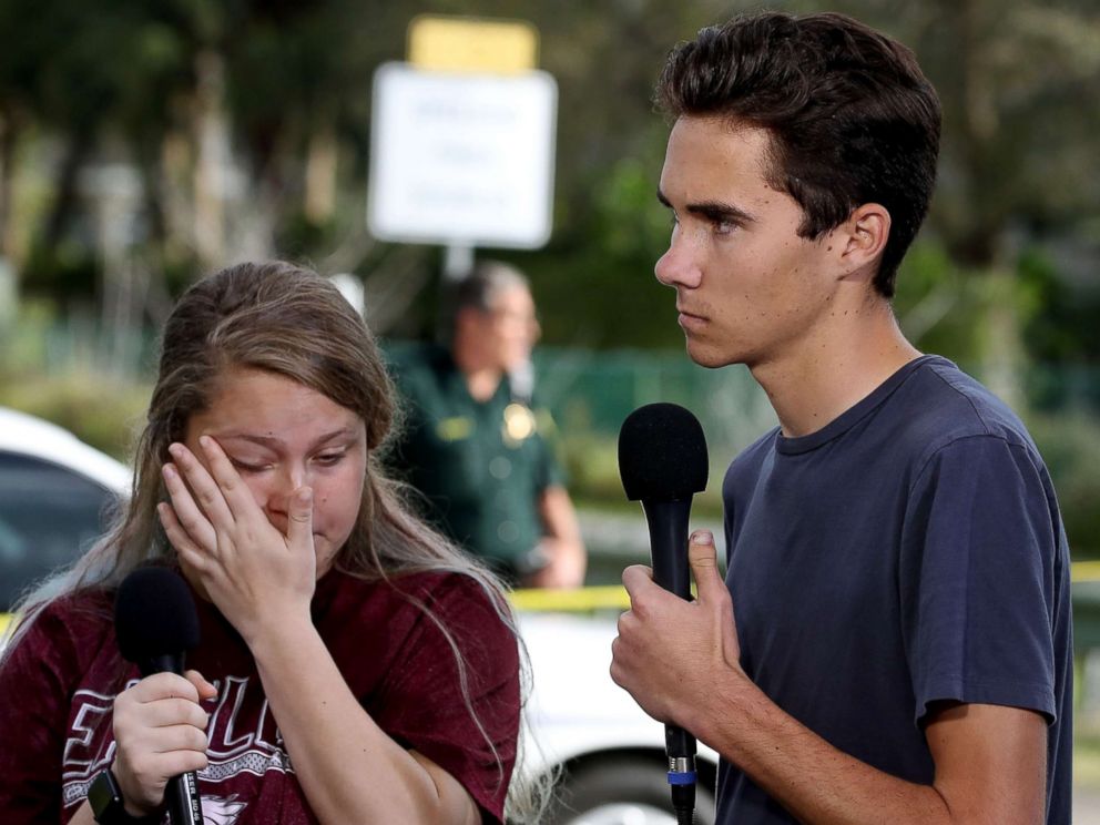 PHOTO: Students Kelsey Friend and David Hogg recount their stories about yesterday's mass shooting at the Marjory Stoneman Douglas High School, Feb. 15, 2018.